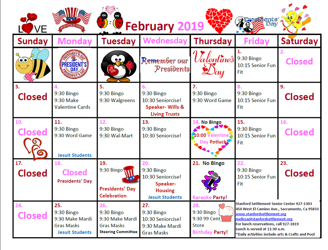 Senior Center Calendar February 2019